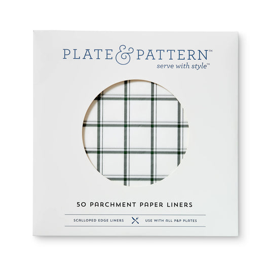 12"x12 Plate Liners- "TAHOE PINE" green plaid flat plate liners PKG/50