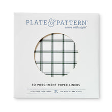 Load image into Gallery viewer, 12&quot;x12 Plate Liners- &quot;TAHOE PINE&quot; green plaid flat plate liners PKG/50

