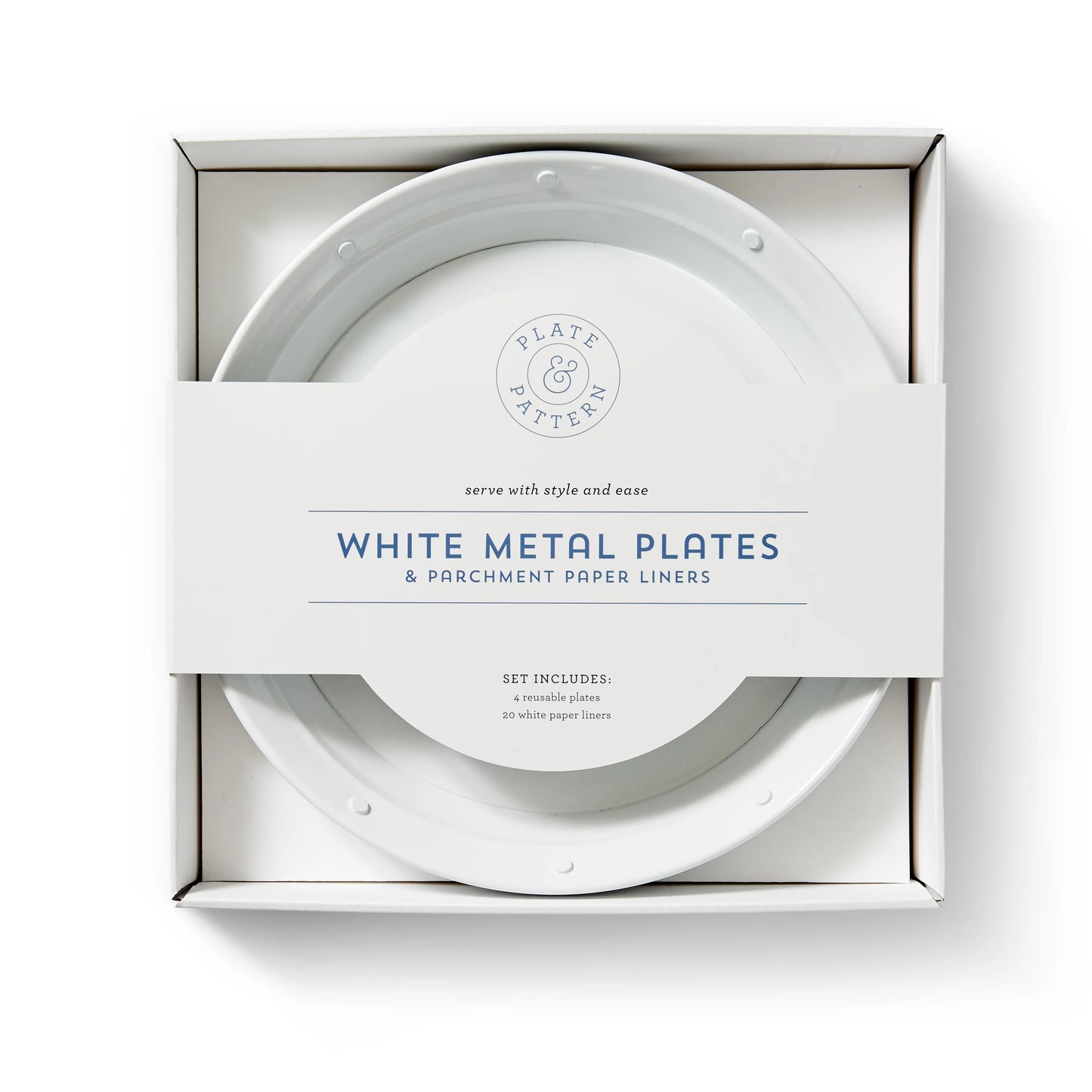 Set/4 White Metal Plates- w/ 20" White liners