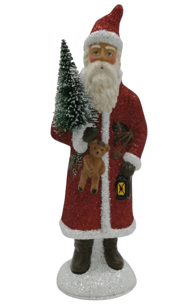 13" Schaller Paper Mache Red Glitter Santa
