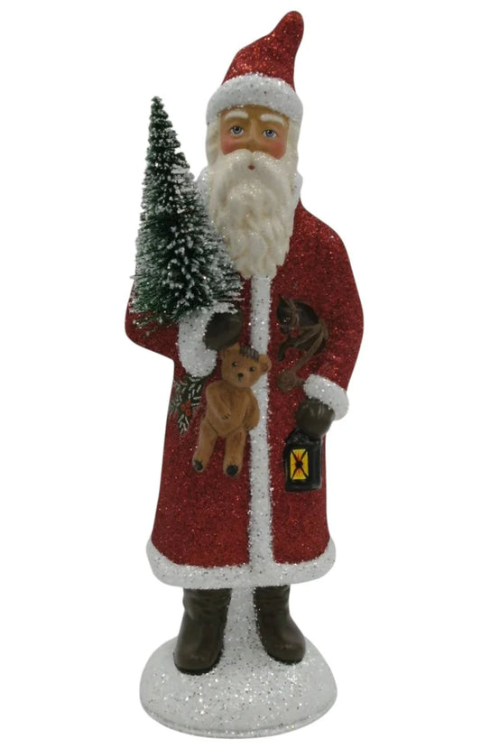 13" Schaller Paper Mache Red Glitter Santa
