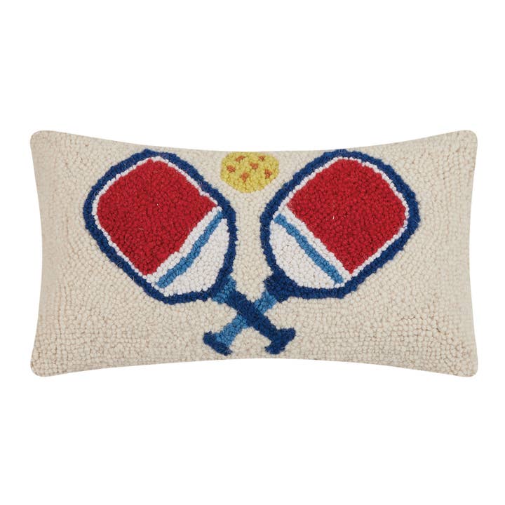 Pickleball Hooked Wool Pillow, 16x9