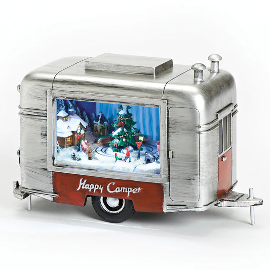 6" Lighted Musical Happy Camper Trailer with Rotating Scene