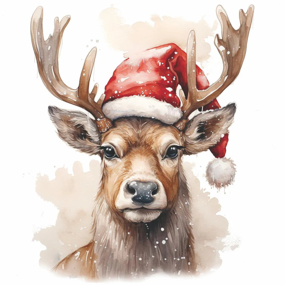 Beverage Napkin- Deer with Santa Hat