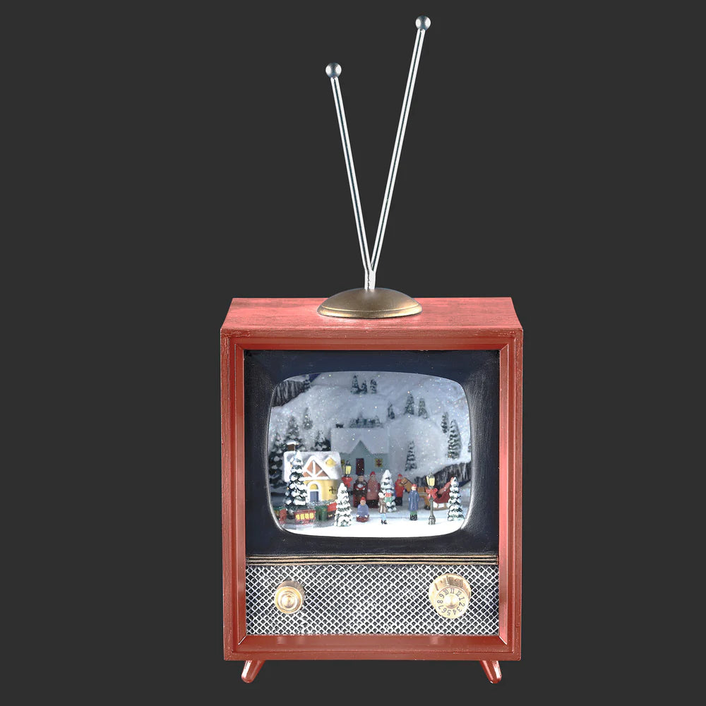 Amusements Musical Retro TV Snowy Holiday Village with Rotating Train