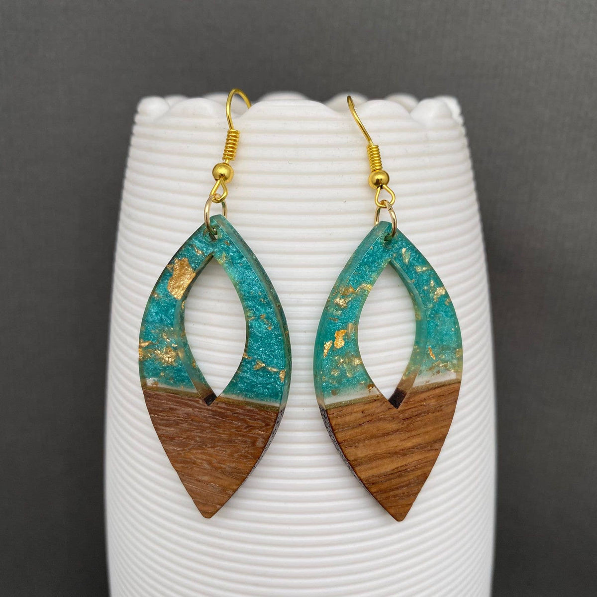 Resin & Wood Splicing Geometric Earrings