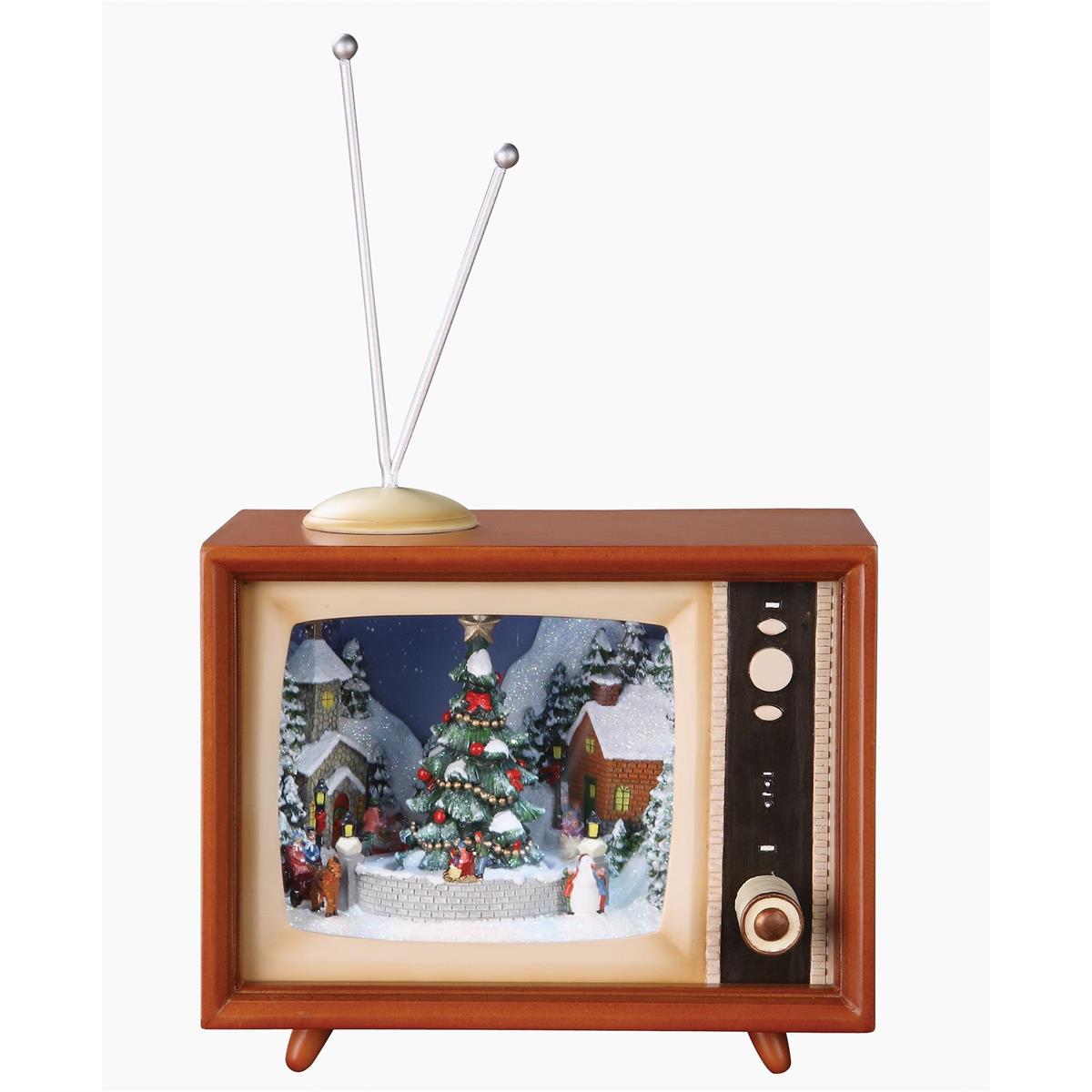 5"H LIGHTED MUS TV WITH SLEDS ROTATING