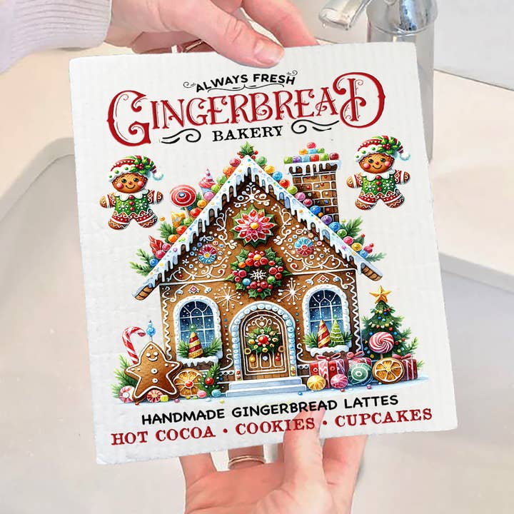 Christmas Gingerbread Bakery House Swedish Dishcloth
