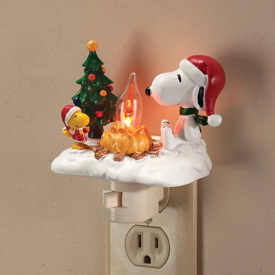 4" Snoopy & Woodstock Christmas Campfire Night-Light