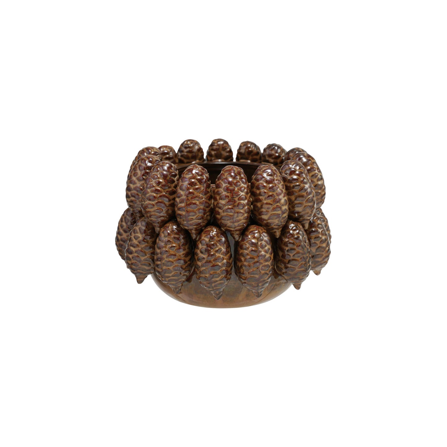 Stoneware Planter w- 3D Pinecones, 6"