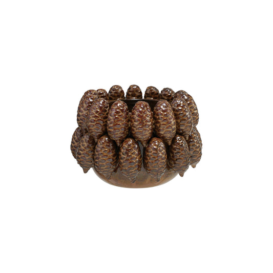 Stoneware Planter w- 3D Pinecones, 6"