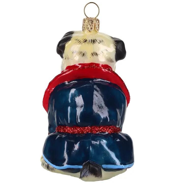 Pug Fawn in Bath Robe "Still Live with Parents" Ornament