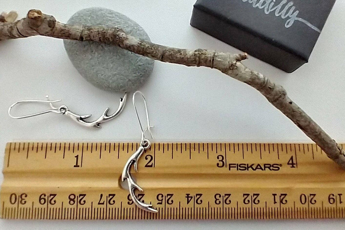 Silver Antler Dangle Earrings