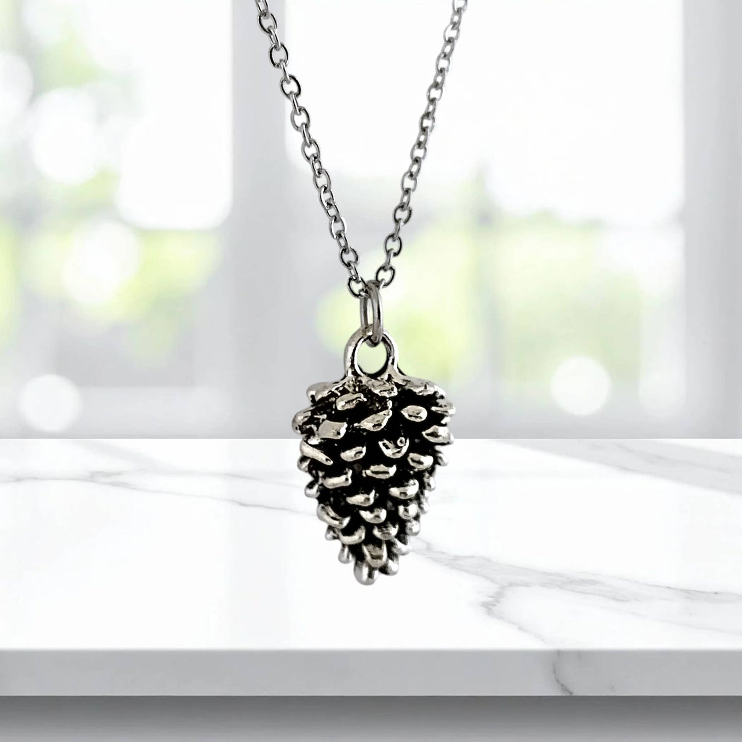 Pine Cone Necklace, Silver or Bronze : Silver