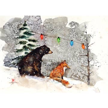 Fox Bear & Lights 5x7 Greeting Card