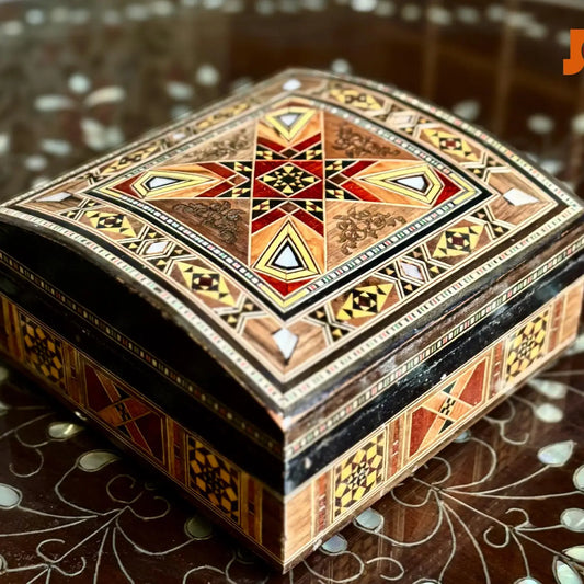 5.9" Vintage Elegant Wooden Mosaic Jewelry Box