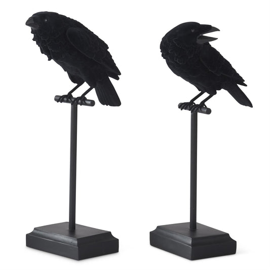 Black Velvet Resin Crow on Metal Perch