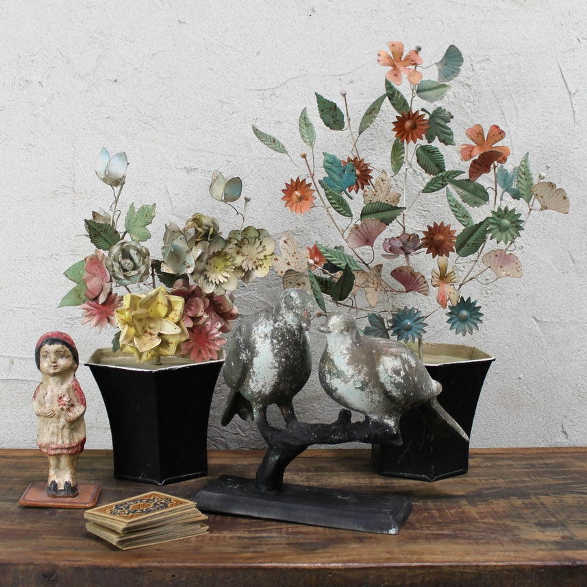 Bird Pair on Base, Vintage Green