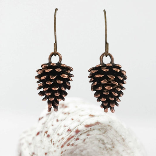 Bronze Pine Cone Earrings, Nature Earrings