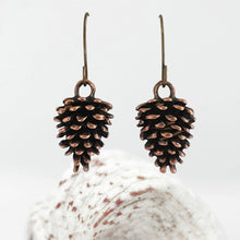 Load image into Gallery viewer, Bronze Pine Cone Earrings, Nature Earrings
