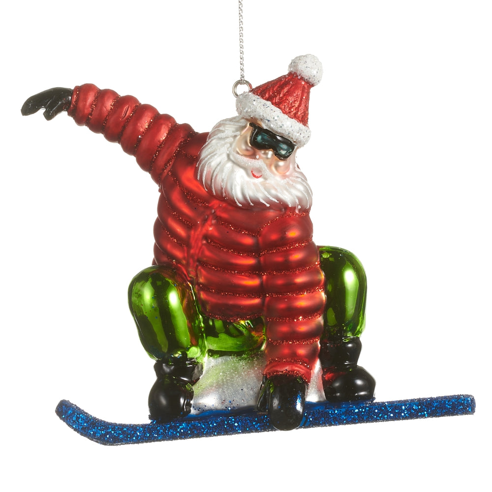 Snowboarding Santa Ornament