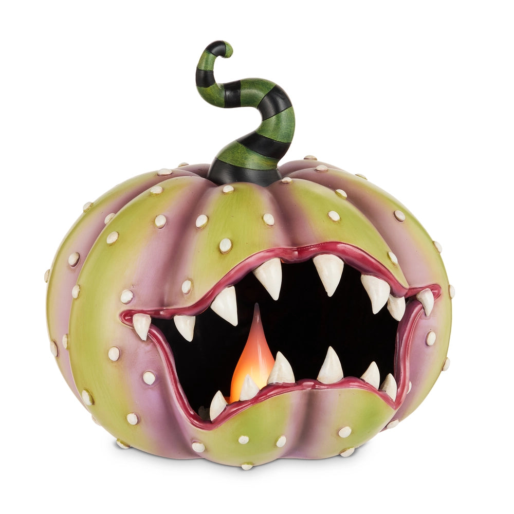 12" Lighted Ghoulish Pumpkin with Candle