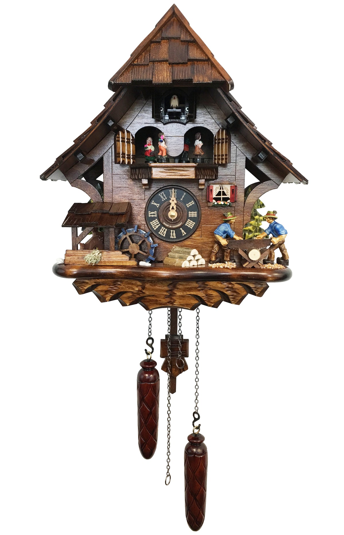Chalet w- Wood Choppers Cuckoo Clock