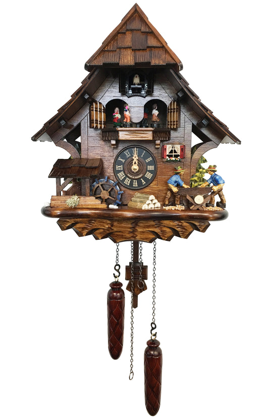 Chalet w- Wood Choppers Cuckoo Clock