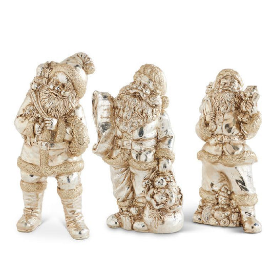 10" Antique Silver Santa- w/ List & Gifts