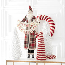 Load image into Gallery viewer, 38&quot; Santa in Plaid Jacket Holding Merry Christmas Garland

