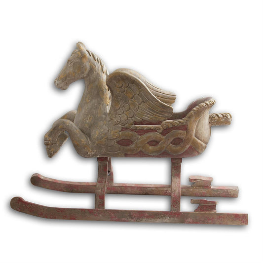 48 Inch Resin Antique Pegasus Horse on Wood Sled