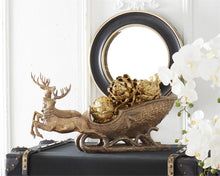 Load image into Gallery viewer, 25&quot; 2 Resin Deer Pulling Sleigh w/Antiqued Gold Finish
