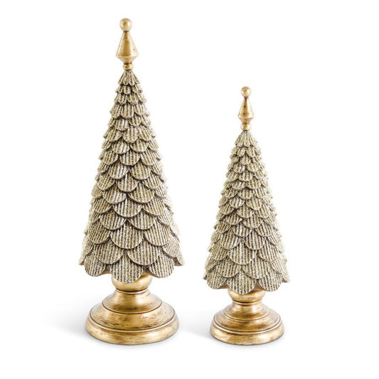 Scalloped Gold Glittered Resin Trees, S/2