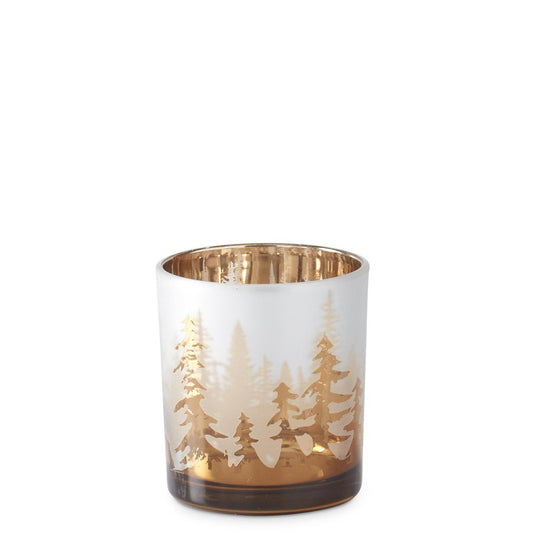 3" Frosted Glass w/Rose Gold Interior Deer Winter Scene Votive