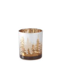 Load image into Gallery viewer, 3&quot; Frosted Glass w/Rose Gold Interior Deer Winter Scene Votive
