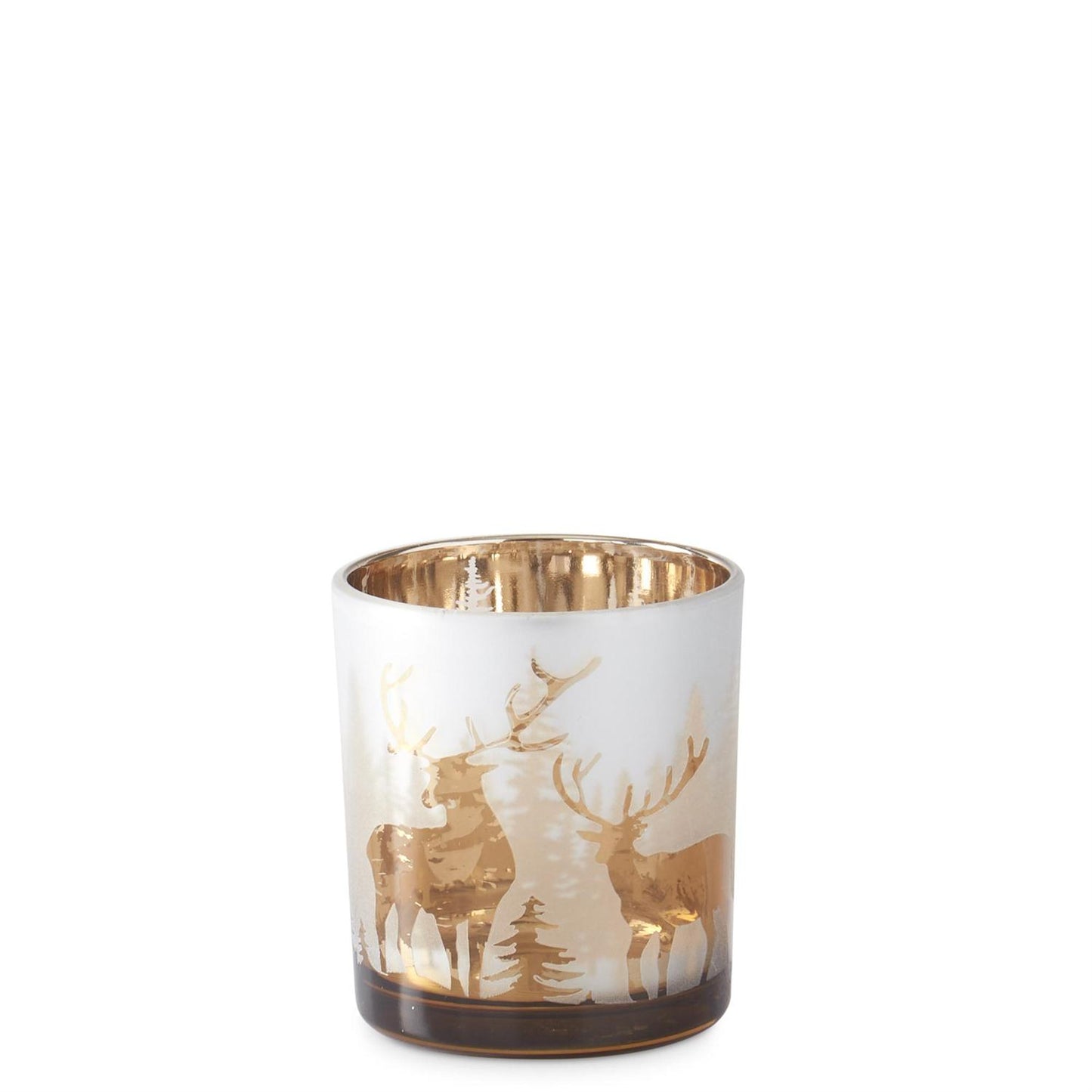 3" Frosted Glass w/Rose Gold Interior Deer Winter Scene Votive
