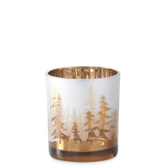 4" Frosted Glass w/Rose Gold Interior Deer Winter Scene Votive