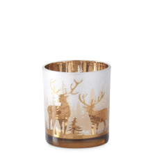 Load image into Gallery viewer, 4&quot; Frosted Glass w/Rose Gold Interior Deer Winter Scene Votive
