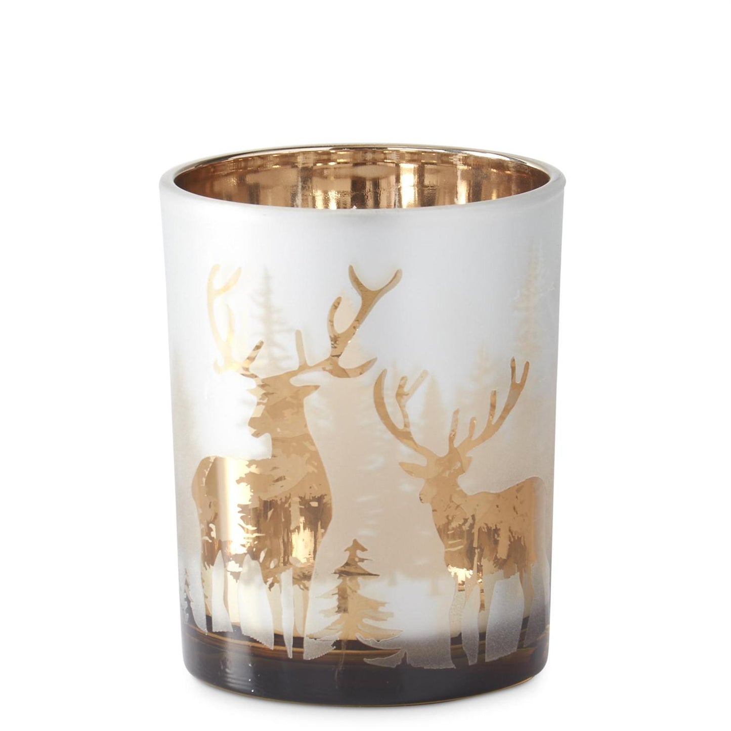 5" Frosted Glass w/Rose Gold Interior Deer Winter Scene Votive