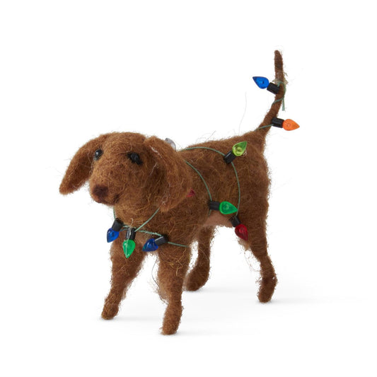 6" Wool Dog w/Lights Ornament