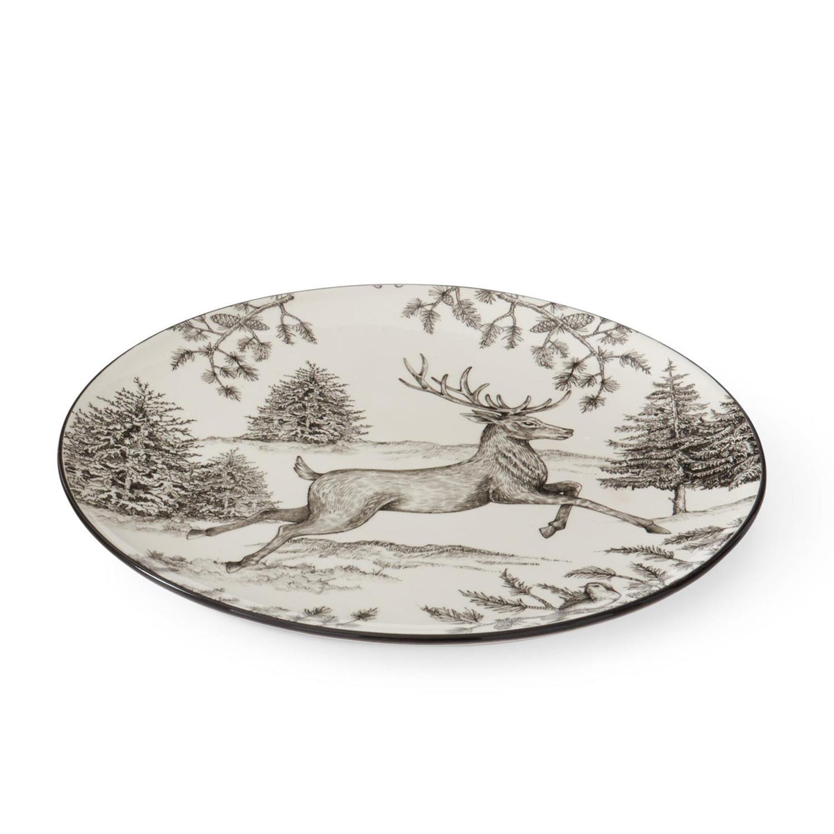 12 Inch White & Black Toile w/Deer Plate