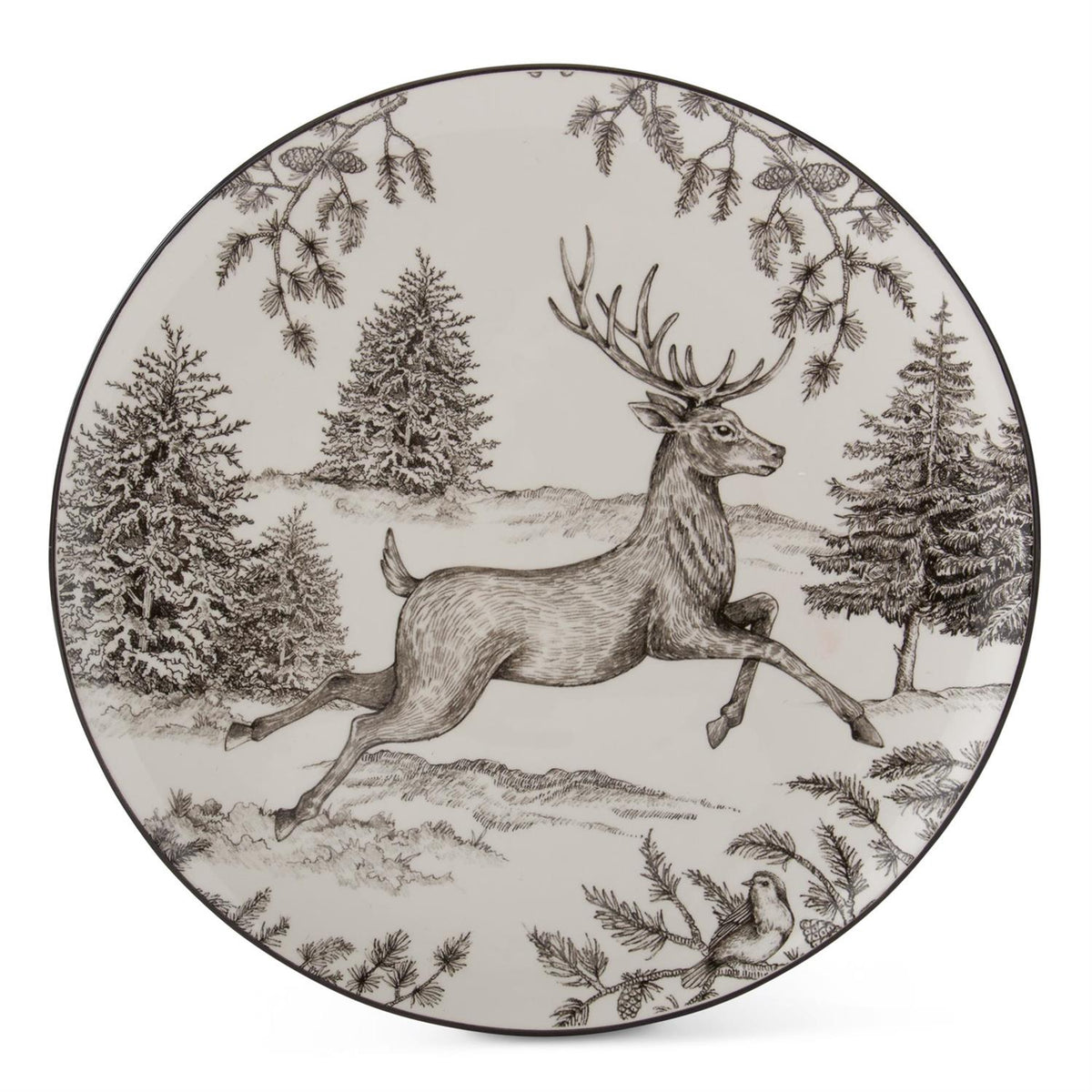 12 Inch White & Black Toile w/Deer Plate