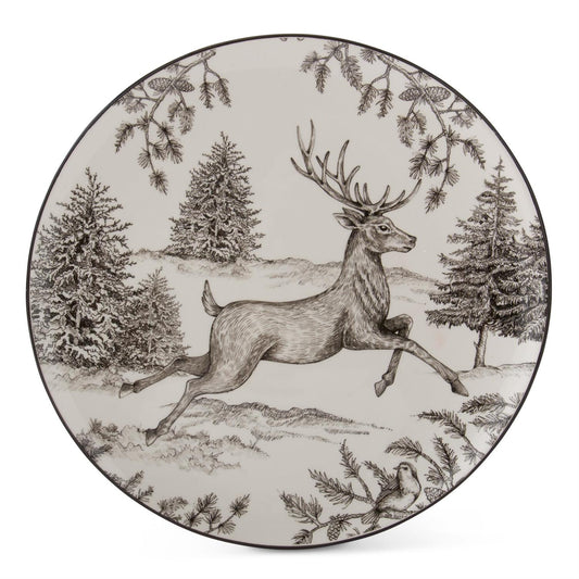 12 Inch White & Black Toile w/Deer Plate