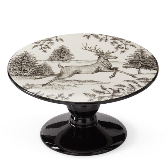10.25 Inch White & Black Toile w/Deer Cake Plate