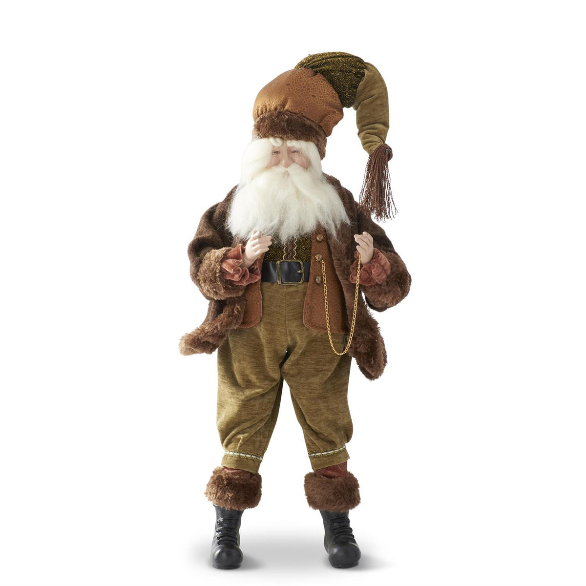 24" Santa w- Brown & Green Suit w- Pocket Watch