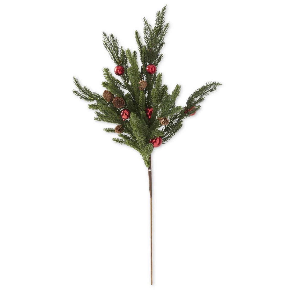 30" Real Touch Pine Stem w- Red Ornaments & Mini Pinecones