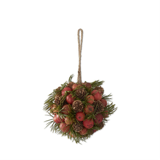 4.75" Orange Pods Pinecones & Pine Round Ornament