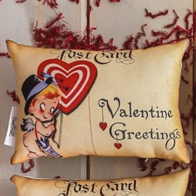 7x11" Vintage Postcard Valentine Pillow