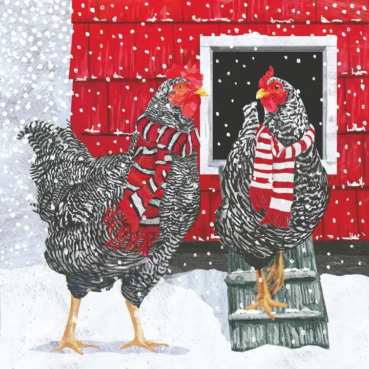 Beverage Napkin- Holiday Hens