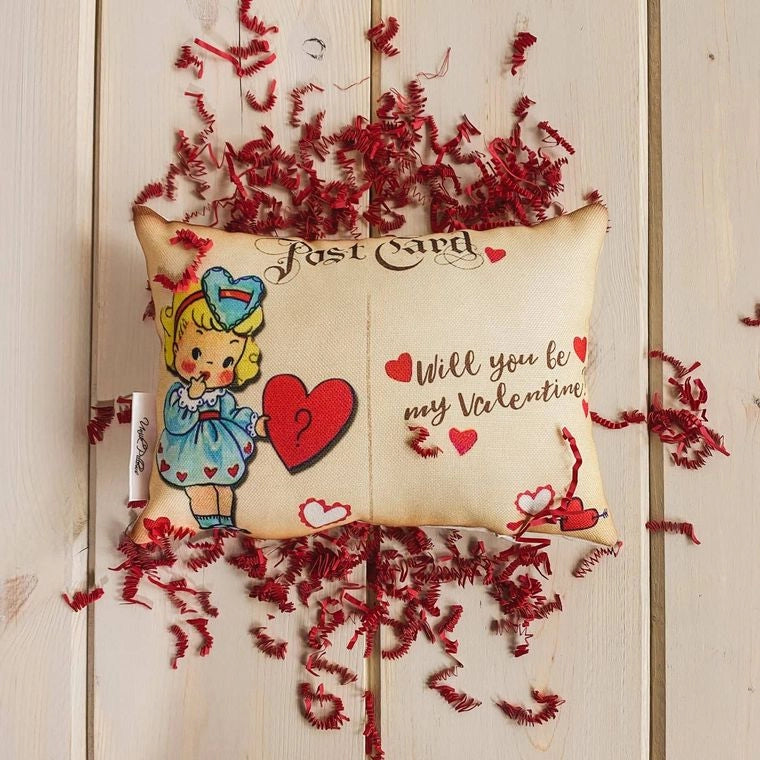 7x11" Vintage Postcard Valentine Pillow